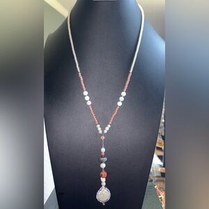Pink Beaded Y-Necklace with Pearl Accents